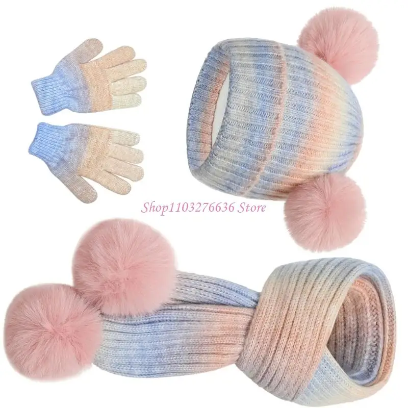 Gorro de punto con pompón y set de invierno para bebé: guantes y bufanda - imagen 3