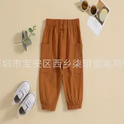Pantalones de verano para niños antimosquitos algodón y lino con cordón