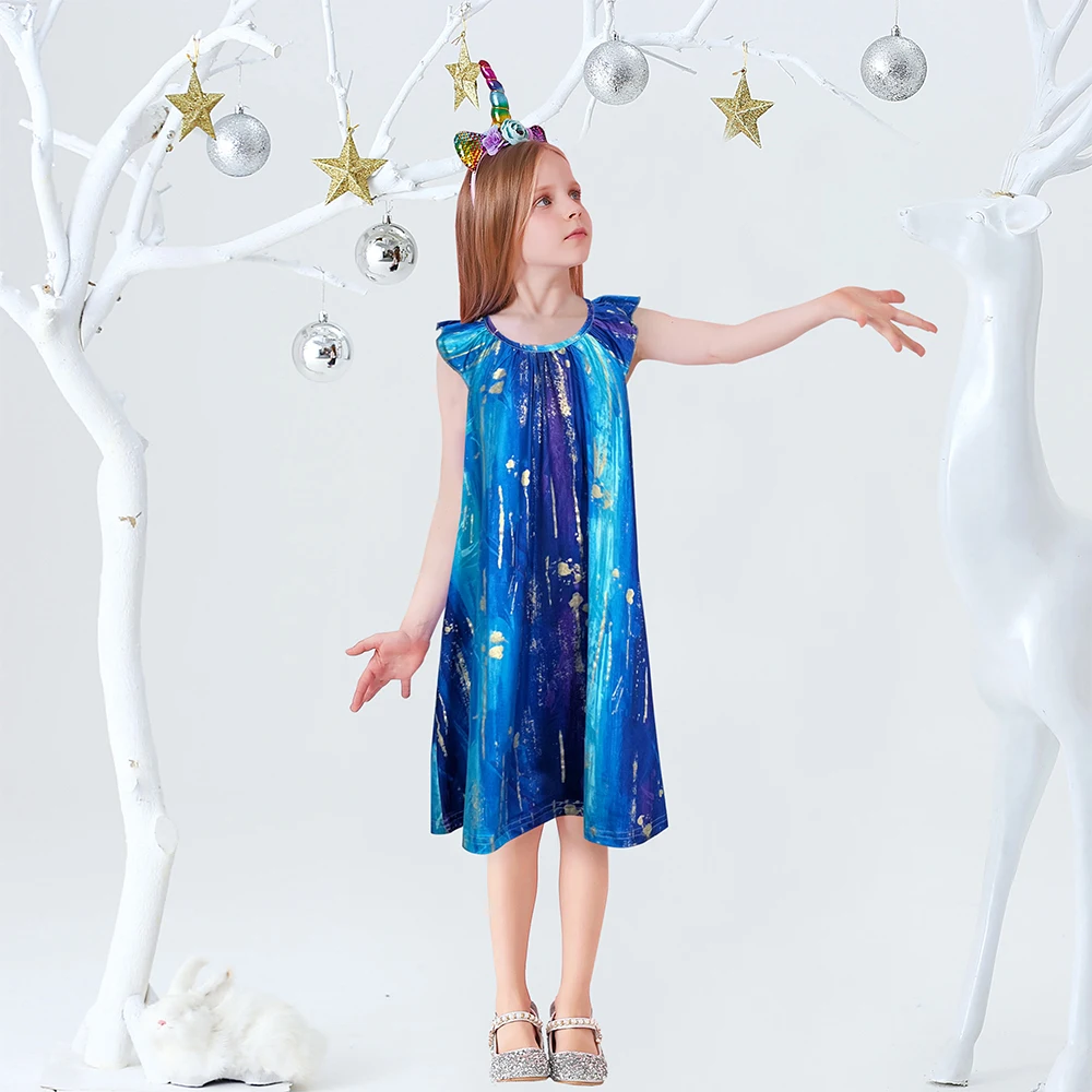 DXTON vestido princesa manga acampanada para niñas verano playa - imagen 4