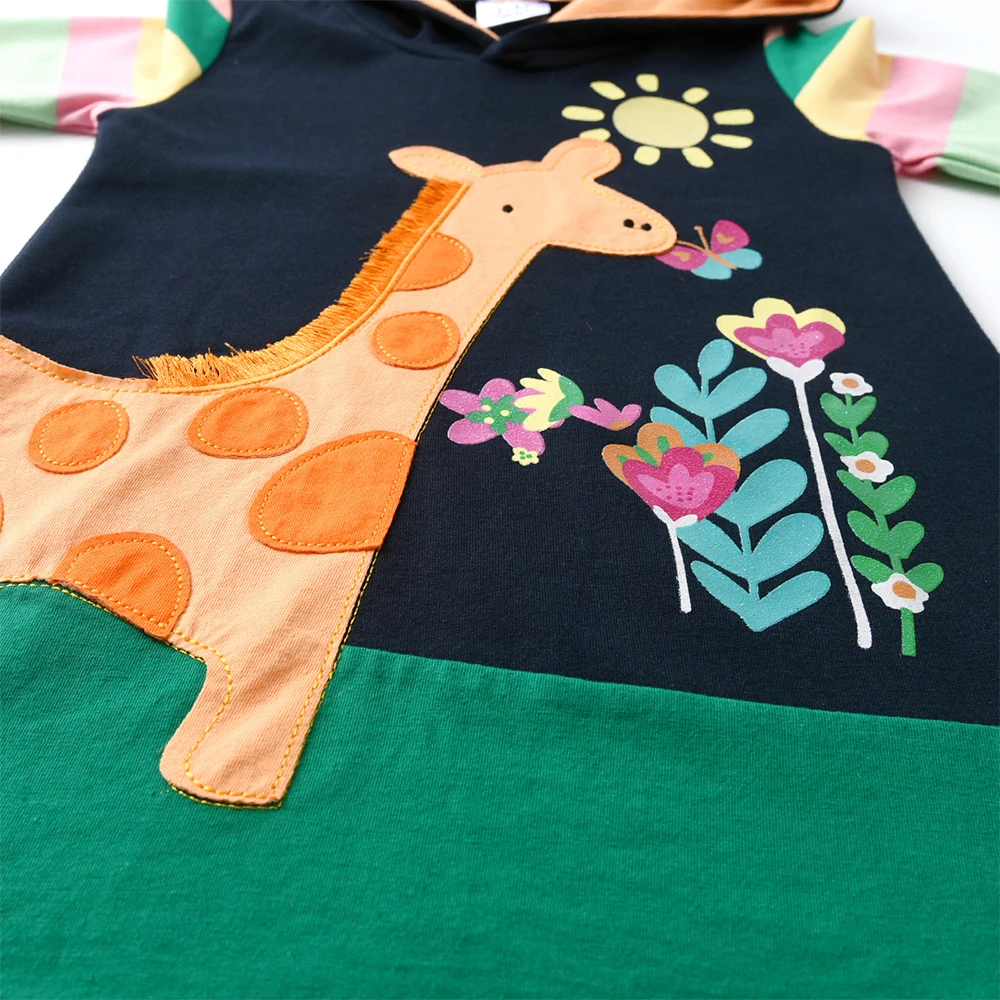 DXTON Vestido con capucha a rayas arcoíris para niñas - imagen 3