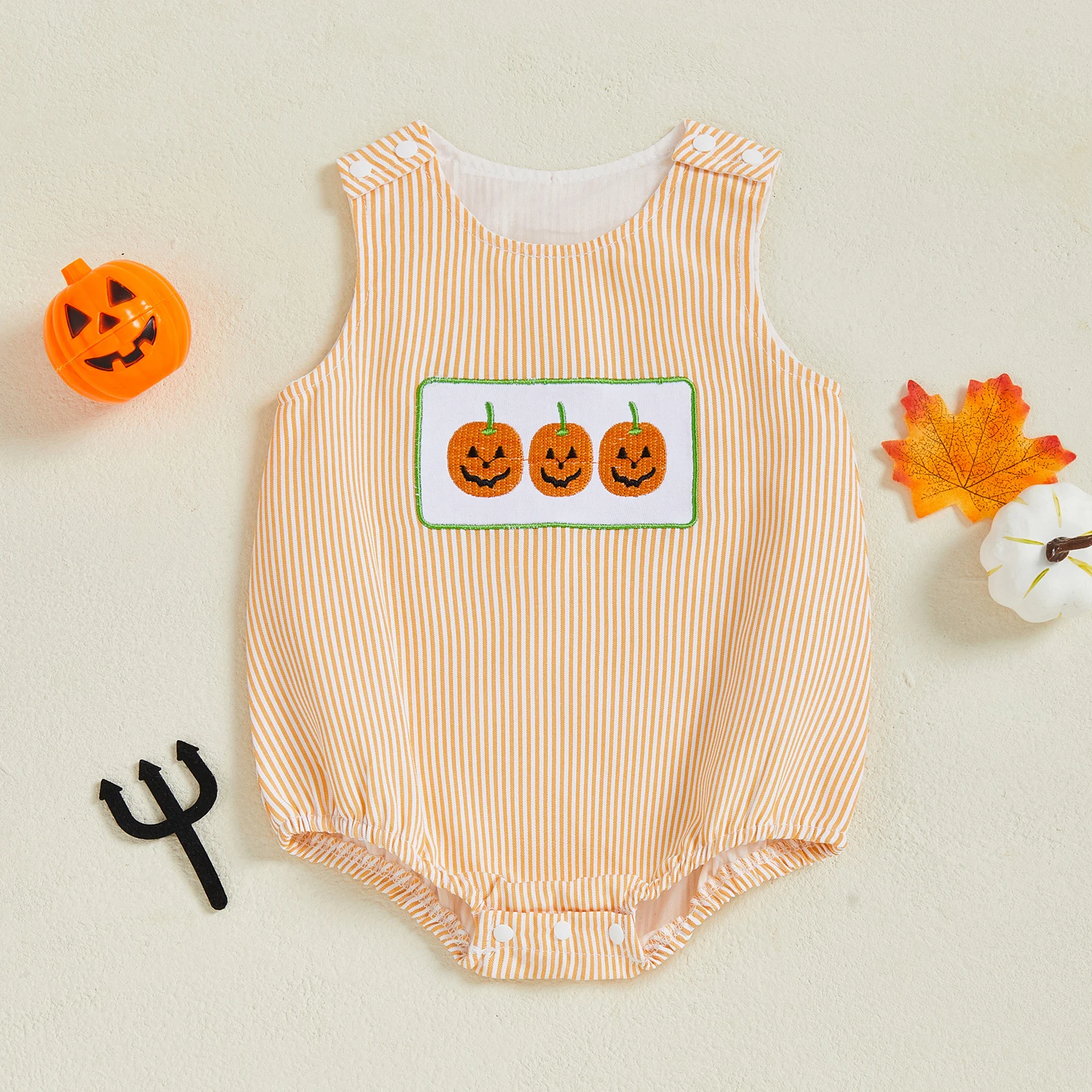 VISgogo pelele sin mangas de bebé con bordado calabaza Halloween