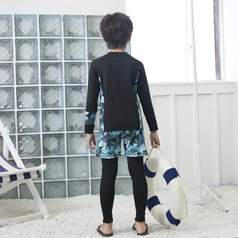 Traje de baño manga larga infantil conjunto retazos sin costuras - imagen 3