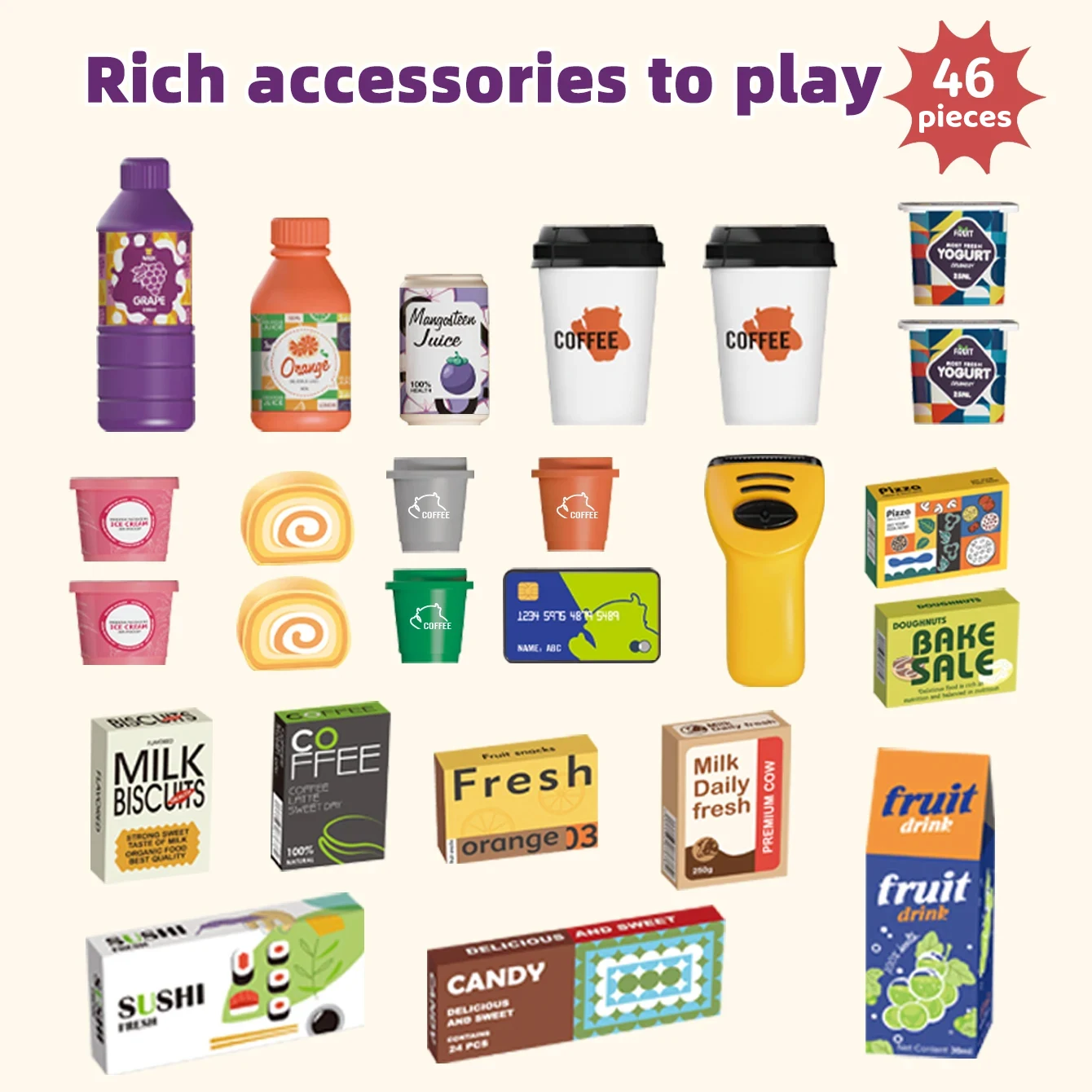 Casa de juegos supermercado con caja registradora y accesorios - imagen 5