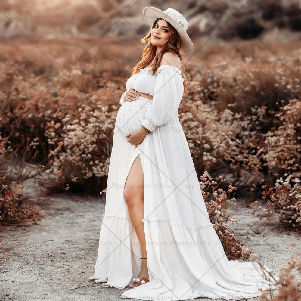 Vestido bohemio de maternidad en algodón y lino, manga larga - imagen 4