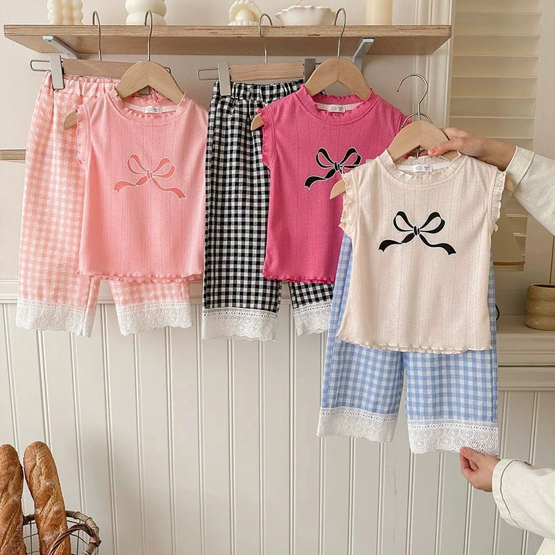 Conjunto de verano para niña con top sin mangas y lazo - imagen 4