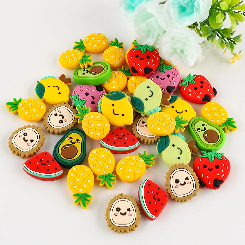 Cuentas de silicona con forma de fruta para manualidades infantiles
