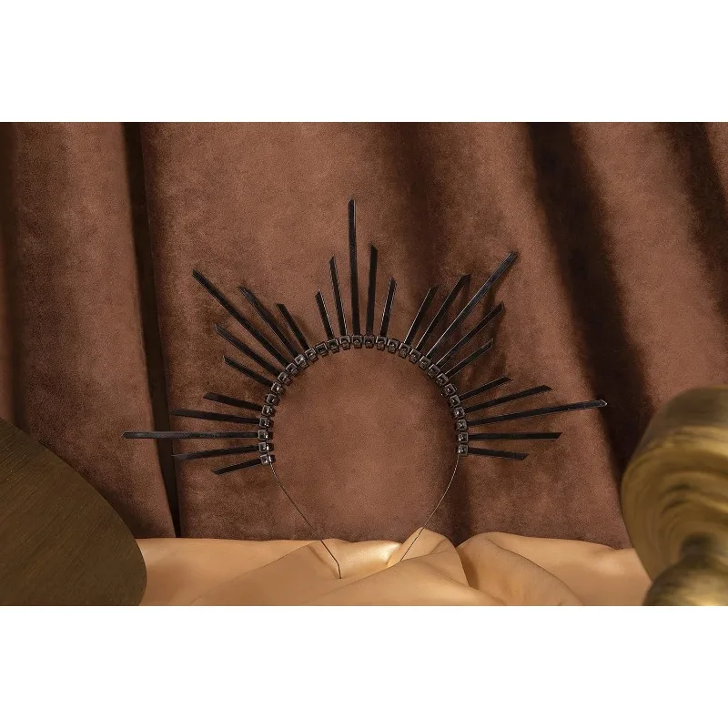 Tiara corona Halo dorada Sunburst con pendientes para eventos - imagen 4