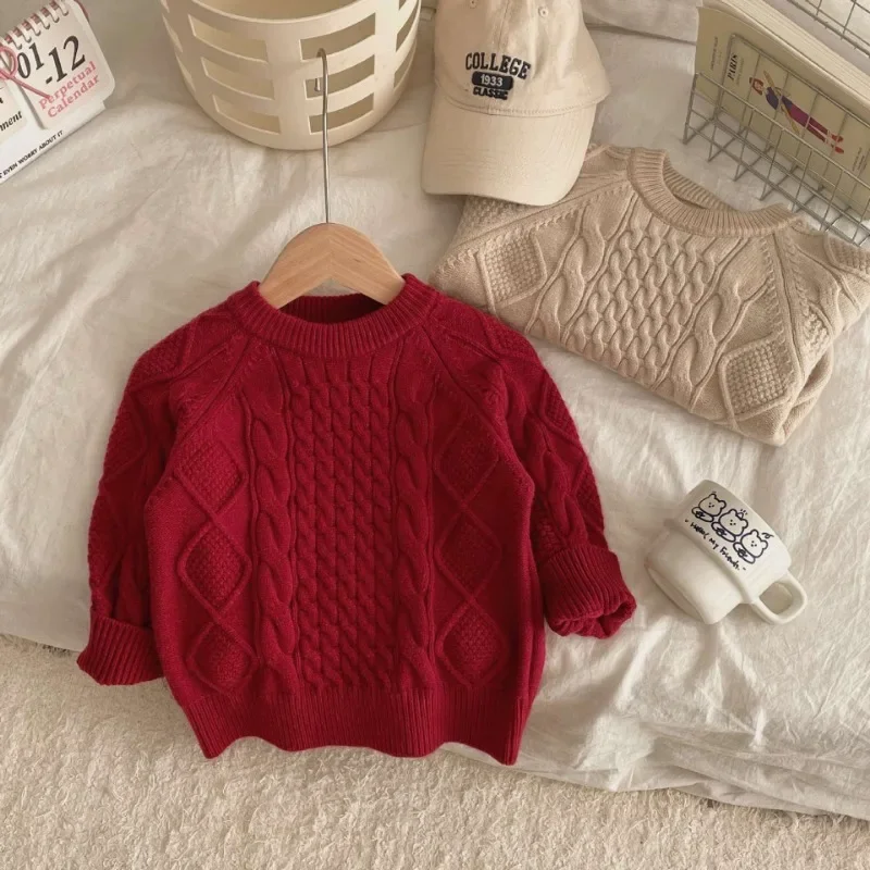 Suéter de invierno para niños punto suave vintage cuello redondo