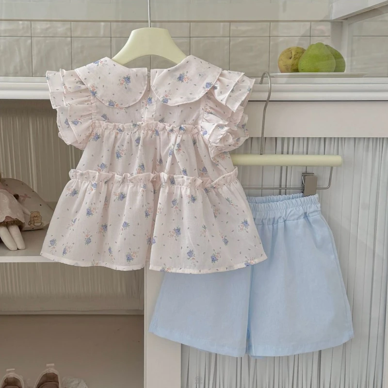 Traje de verano para niña con chaleco y pantalón corto floral - imagen 3