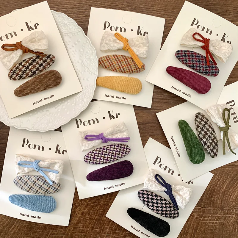 Pinzas para el pelo a cuadros con lazo mariposa para niñas - imagen 4