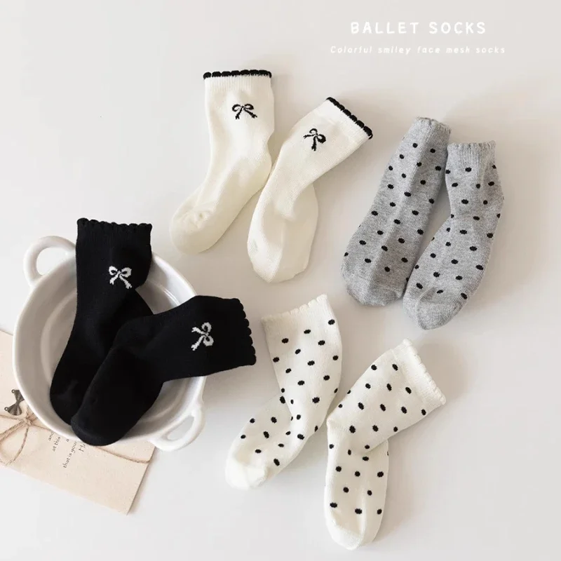 Calcetines de algodón con lazo y lunares estilo princesa para niños - imagen 2