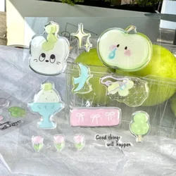 Pegatinas impermeables estilo INS de manzana verde, gato y tulipán