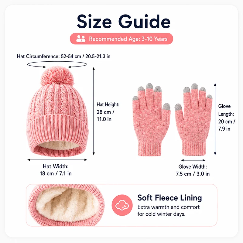 Niños con conjunto de gorro y guantes para exteriores
