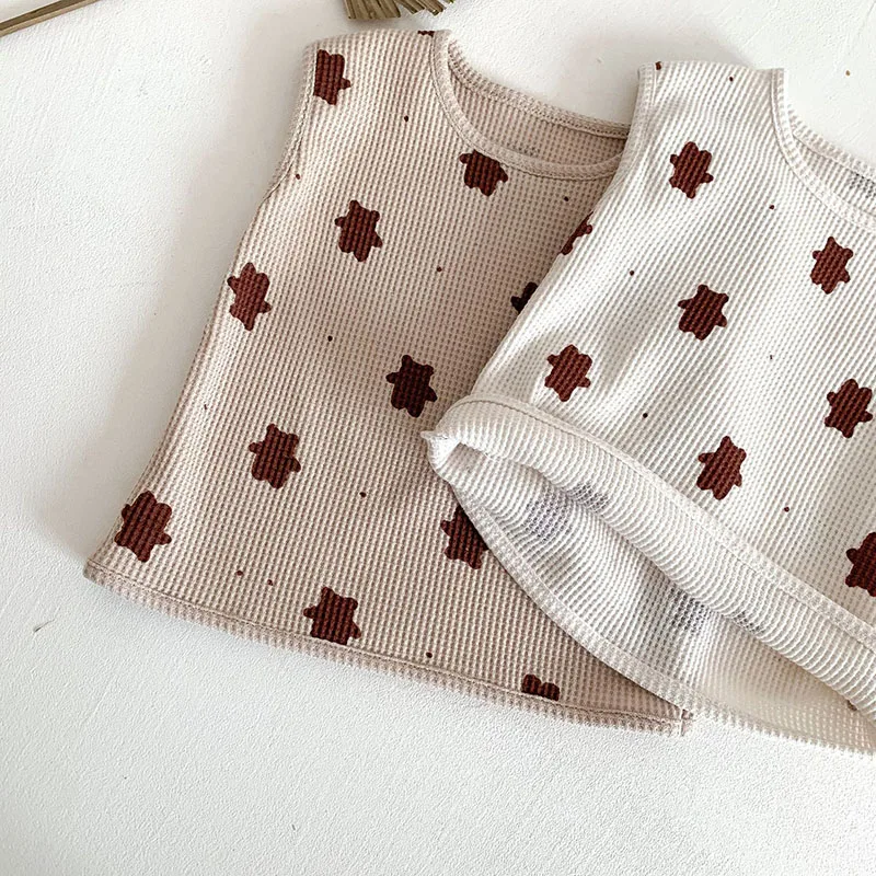 Milangel conjunto bebé verano oso gofres chaleco pantalones cortos - imagen 2
