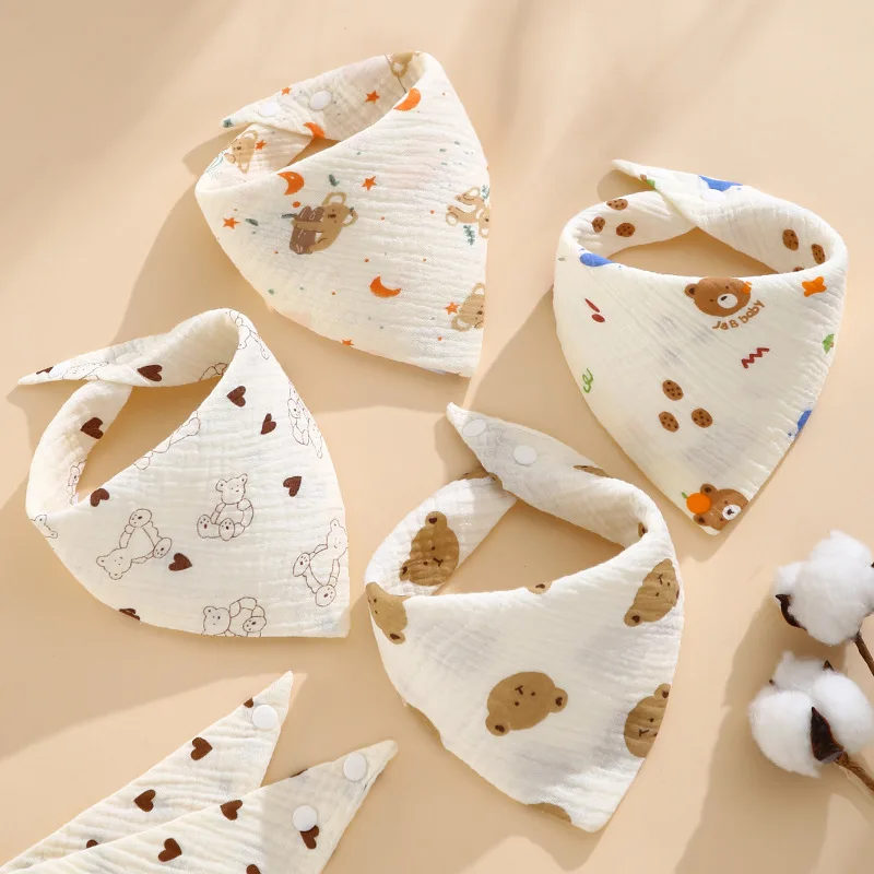 Baberos pañuelo triangular de algodón y lino con oso - imagen 5