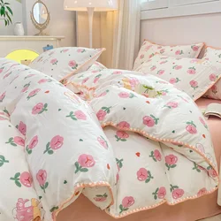 Juego de ropa de cama de algodón para cuna de niña con osito