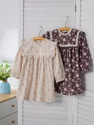 Vestido floral MILANCEL manga larga con encaje para niña