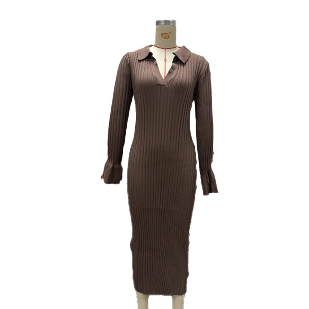 Vestido de embarazo punto acanalado cuello en V manga larga - imagen 2