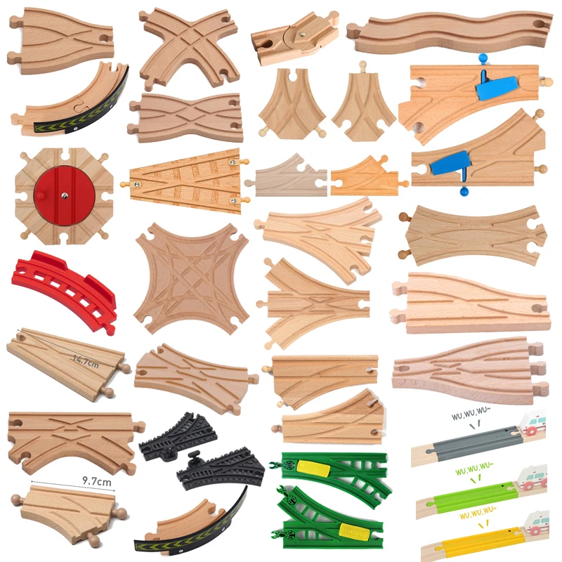 Pista de tren de madera con vagones – Juguete educativo para niños - imagen 3
