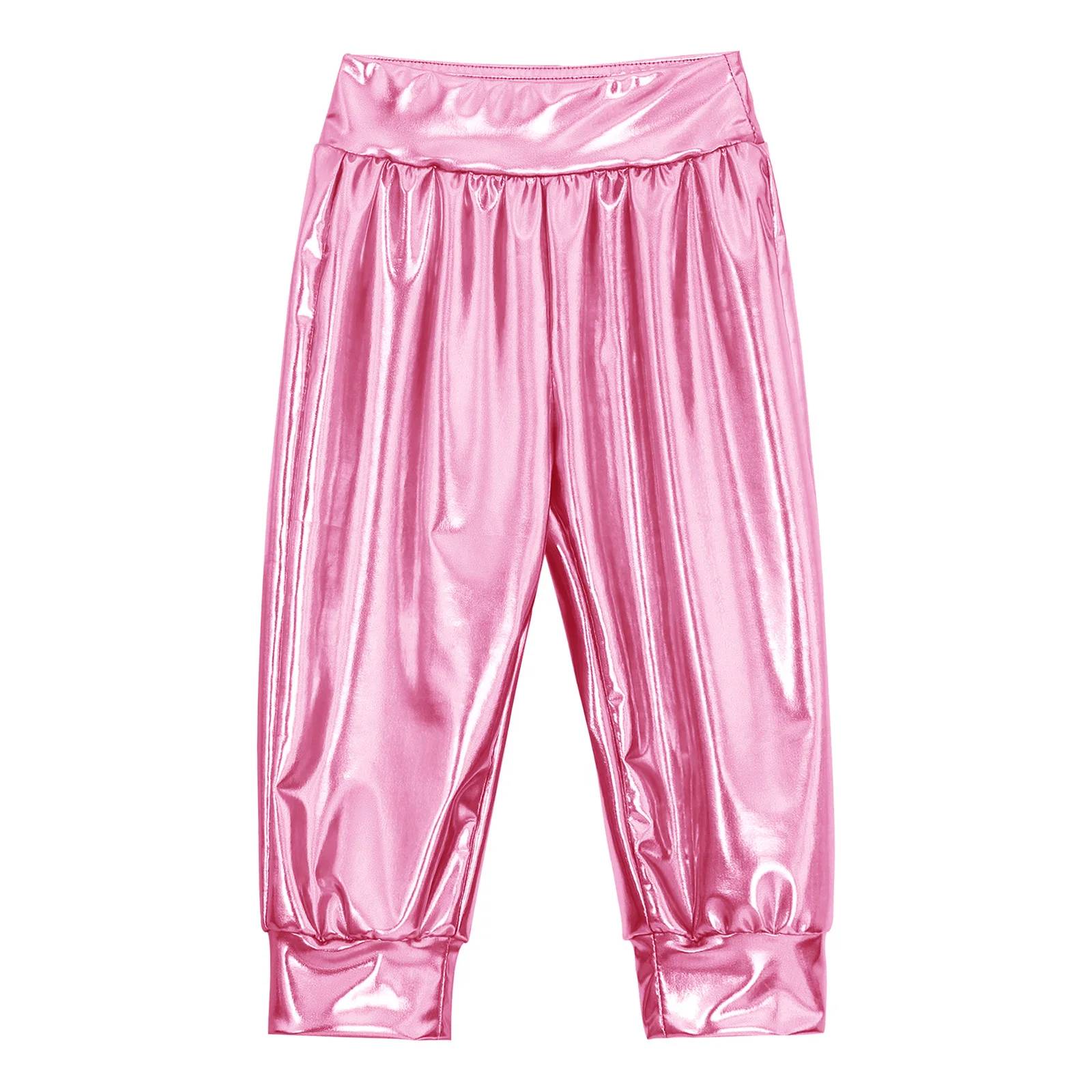 Pantalones metálicos brillantes con cintura elástica para bebé