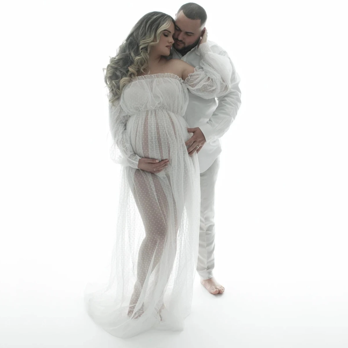 Vestido tul largo para sesión de maternidad, hombros descubiertos - imagen 4