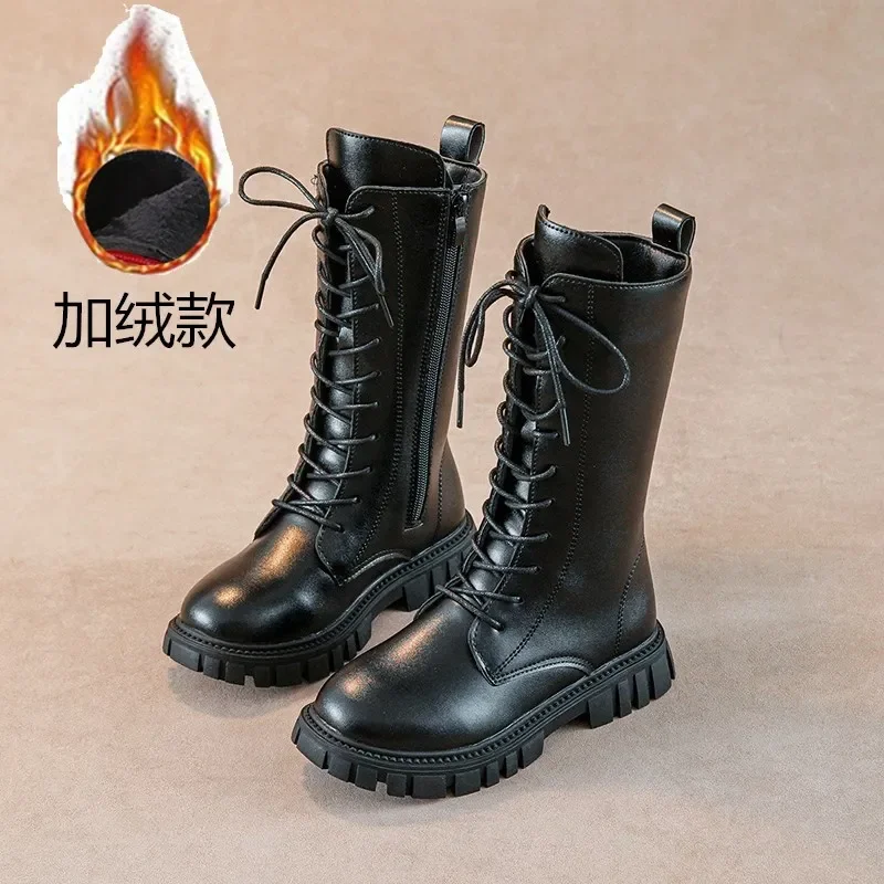 Botas niña cordones estilo británico cuero terciopelo invierno - imagen 4