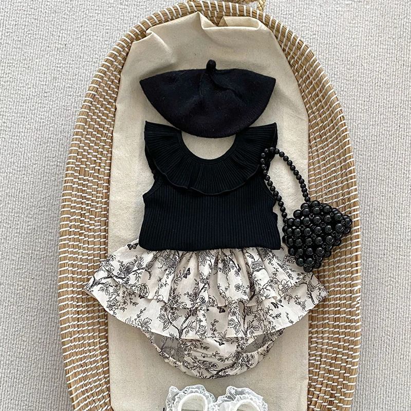 Falda tutú floral para niña – Rosa y negra, algodón - imagen 2