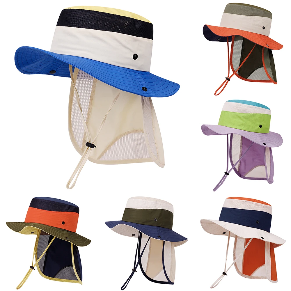 Sombrero de pescador infantil con cubrecuello extraíble para playa