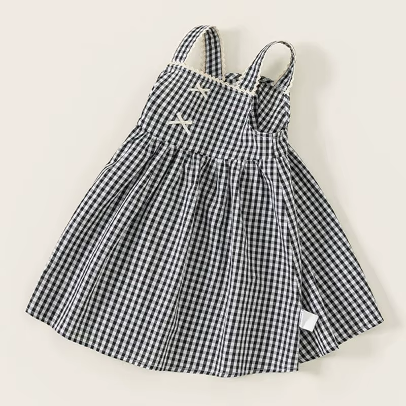 Vestido de bebé sin mangas con lazo y cuadros de verano para niña - imagen 2