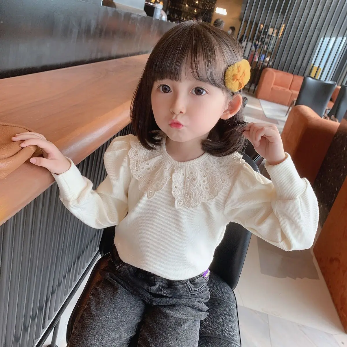 Blusa blanca encaje manga larga para niña pequeña primavera otoño - imagen 4