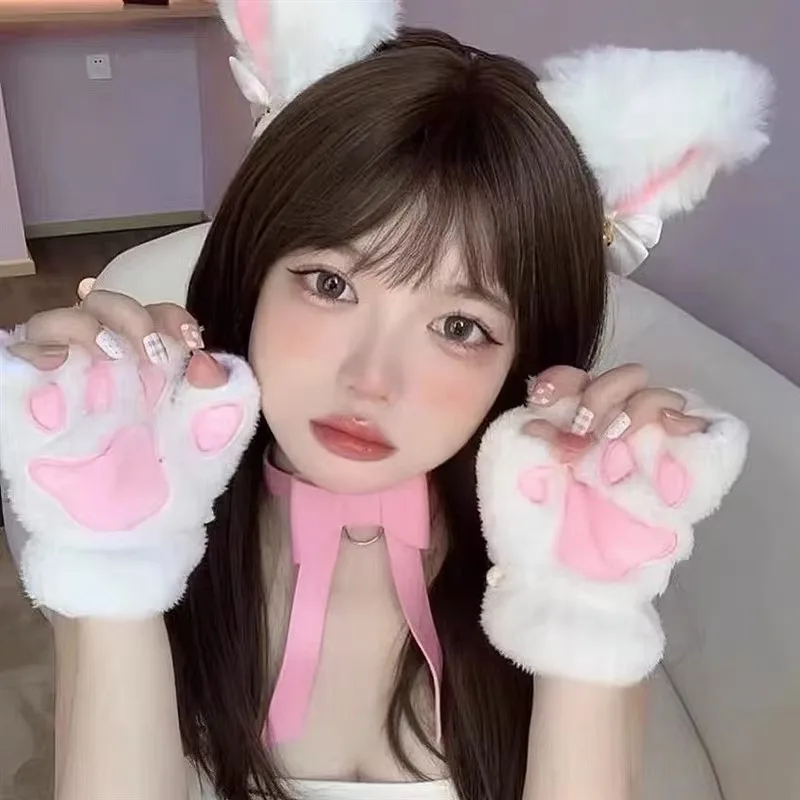 Guantes garra de gato cálidos para niños, manoplas medio dedo - imagen 3