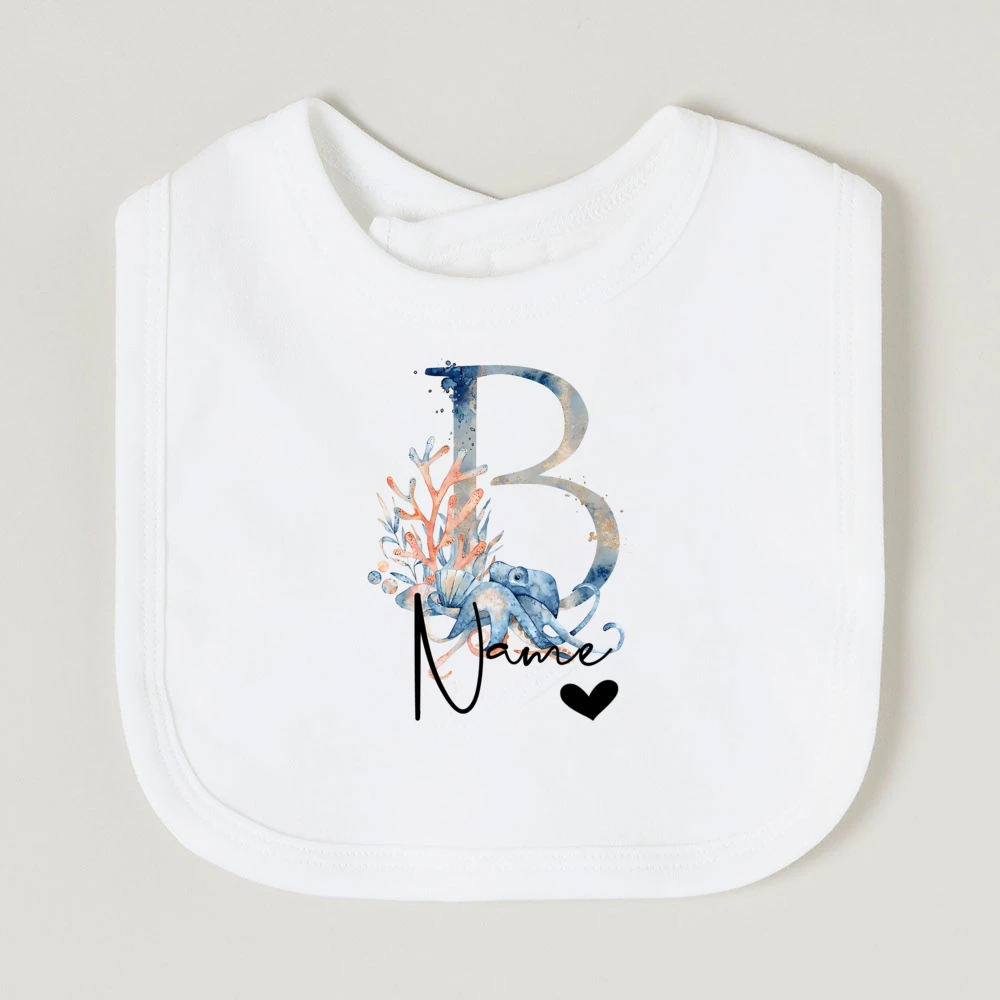 Babero bebé algodón personalizado con estampado de animales marinos - imagen 2