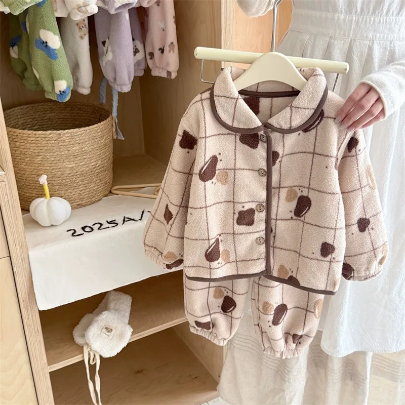 Conjunto de pijama lana cálida para niños invierno