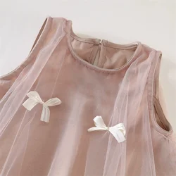 Vestido de verano en tul asimétrico para niñas con lazo