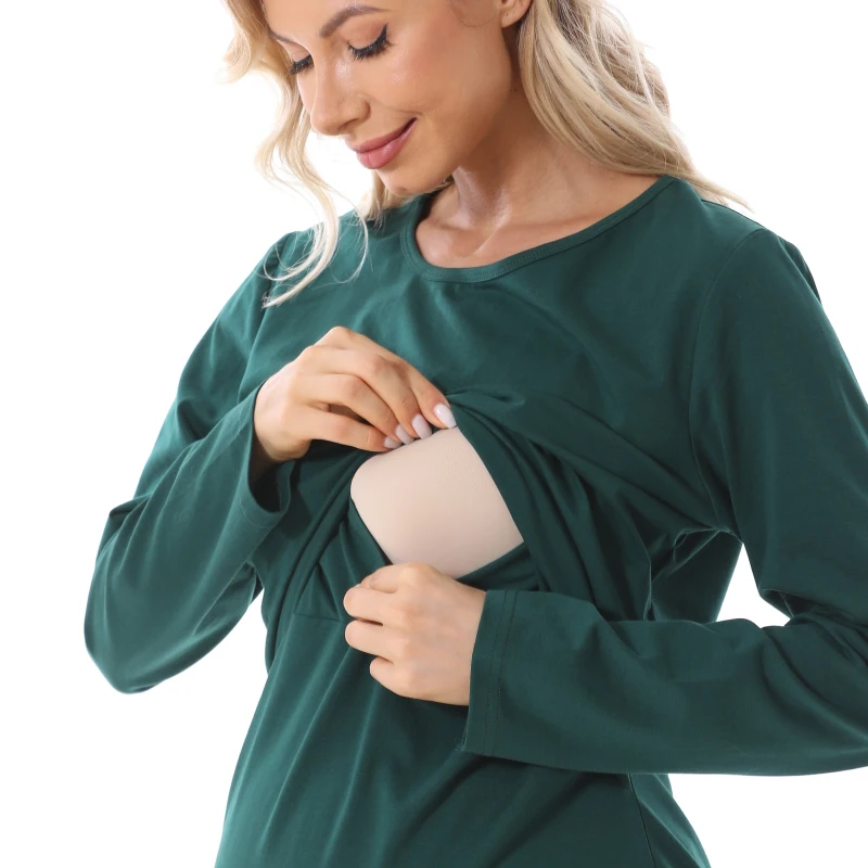Camiseta de lactancia y maternidad de algodón, manga larga suave - imagen 3