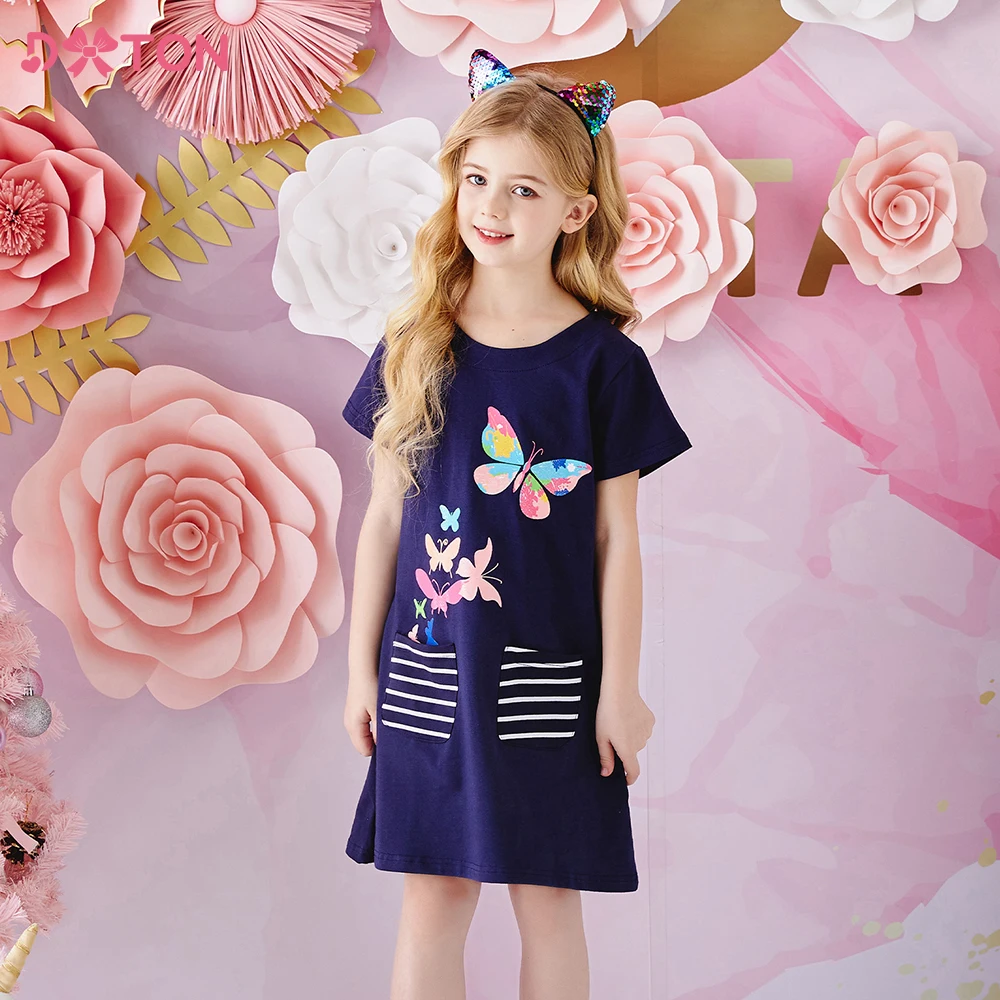 DXTON Vestido de algodón para niña verano con mariposas - imagen 2