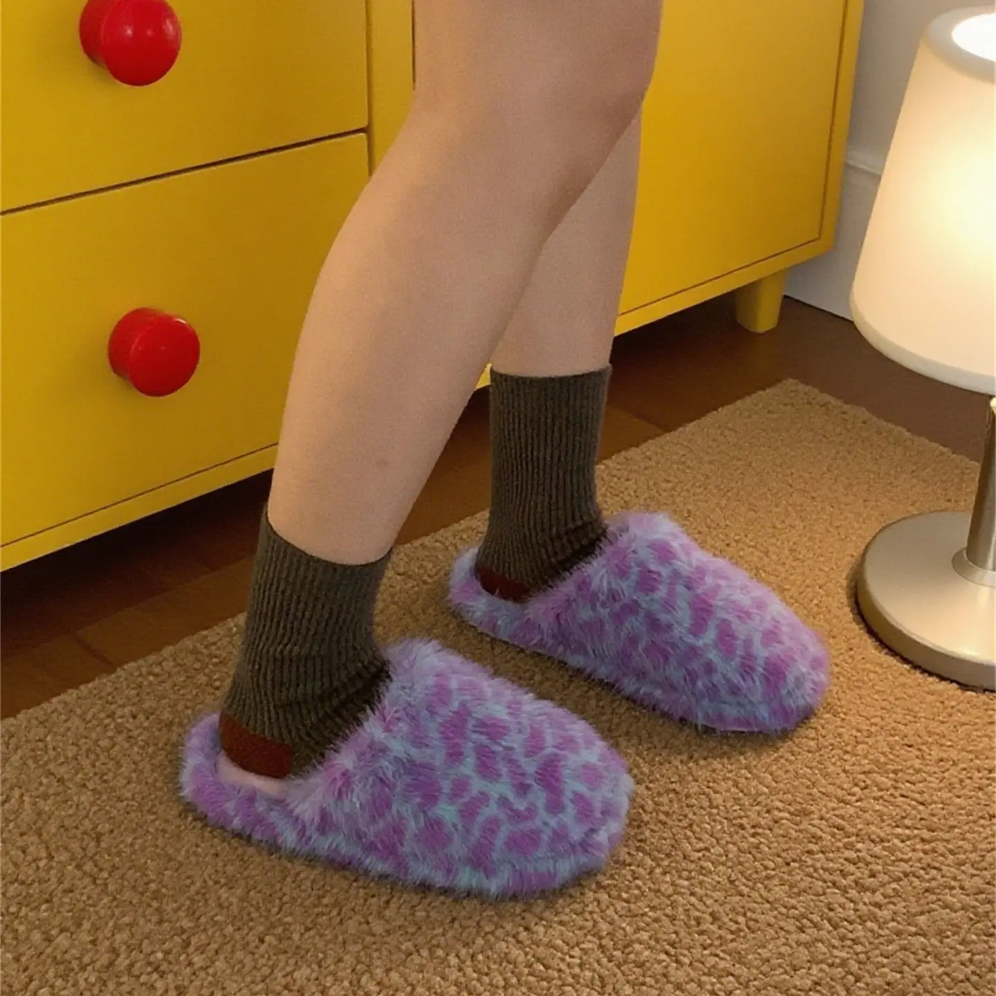 Zapatillas de casa mullidas de piel sintética calientes para niñas - imagen 5