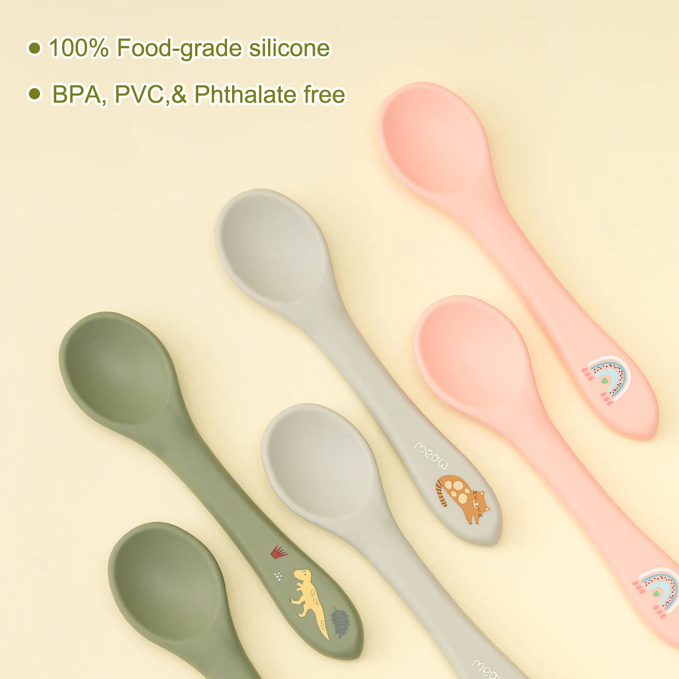 Cuchara de silicona para bebé con mango ergonómica apta lavavajillas - imagen 2
