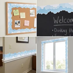 Borde autoadhesivo de papel con diseño de nubes para aulas