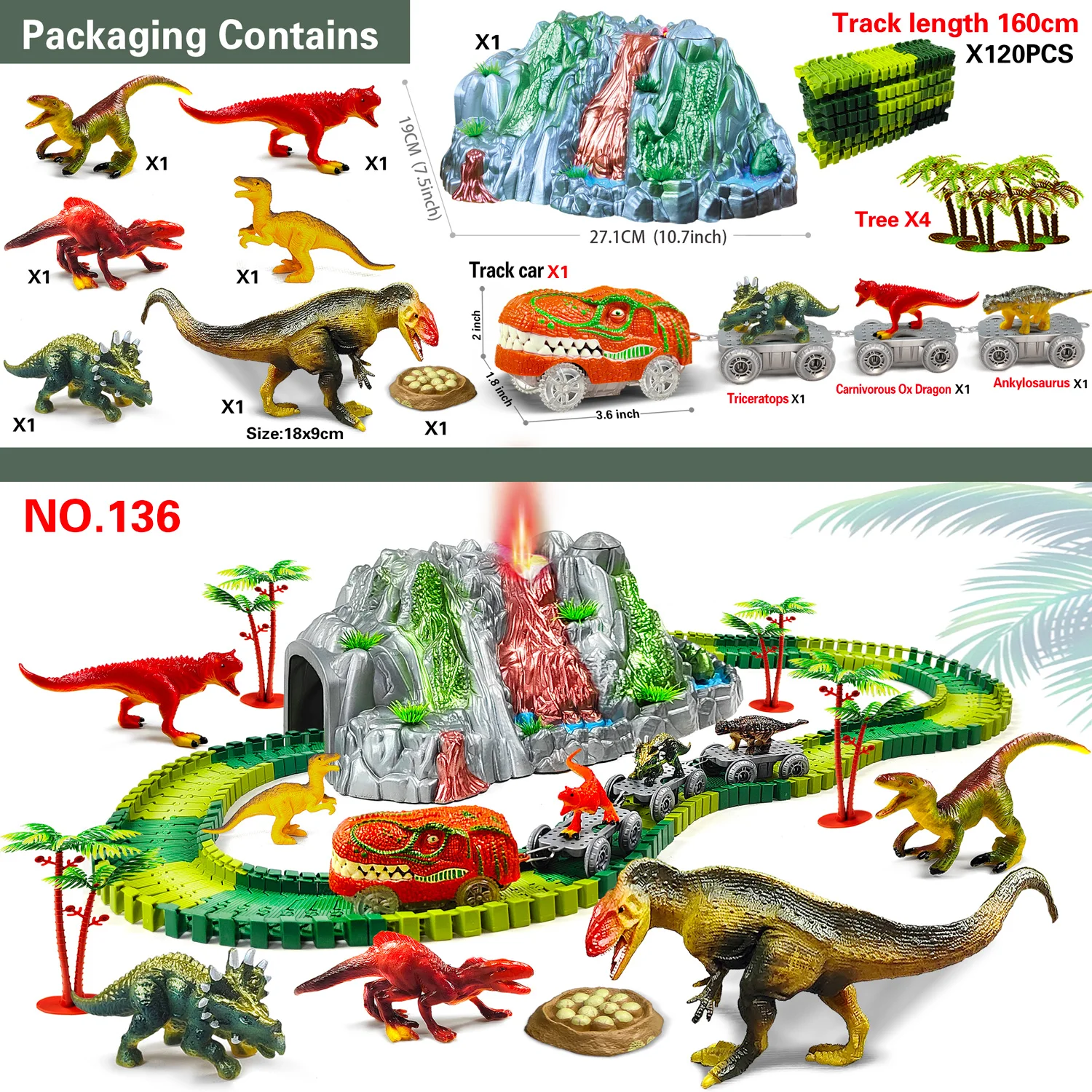 Volcán y pista de dinosaurios TONERJU