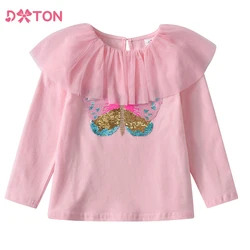 DXTON Camisetas de manga larga para niñas rosa con cuello redondo
