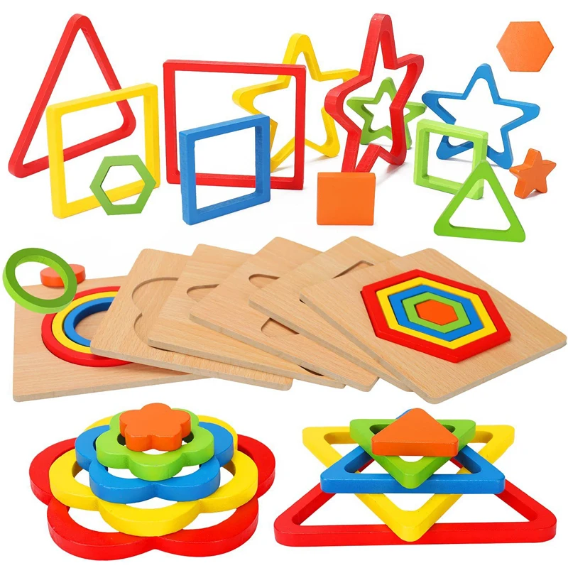 Rompecabezas Montessori de formas geométricas madera para niños - imagen 5