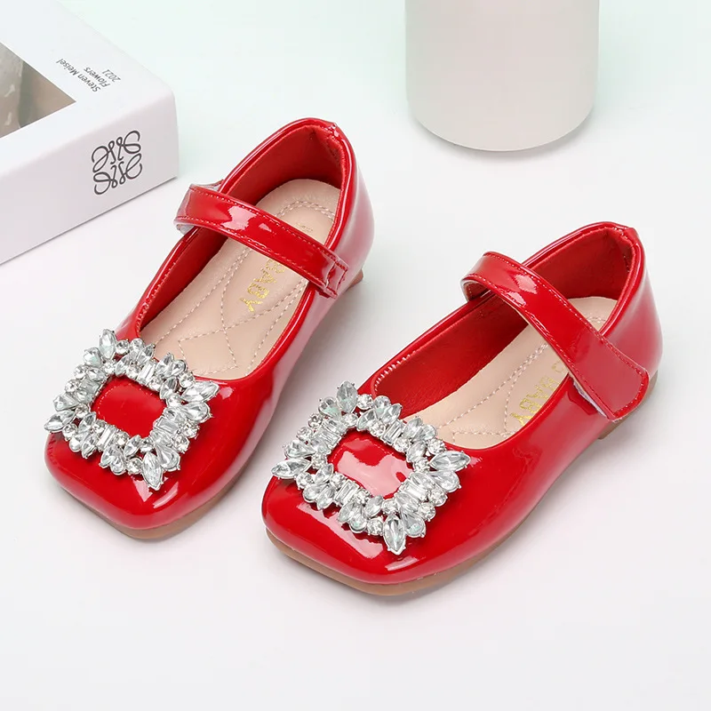 Zapatos planos de cuero con diamantes para niña – Fiesta rojo y negro