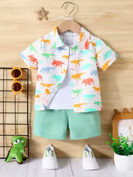 Conjunto bebé niño verano dinosaurio manga corta y pantalón corto