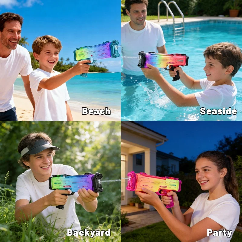 Pistola de agua eléctrica de mano con luz LED para niños de verano - imagen 4