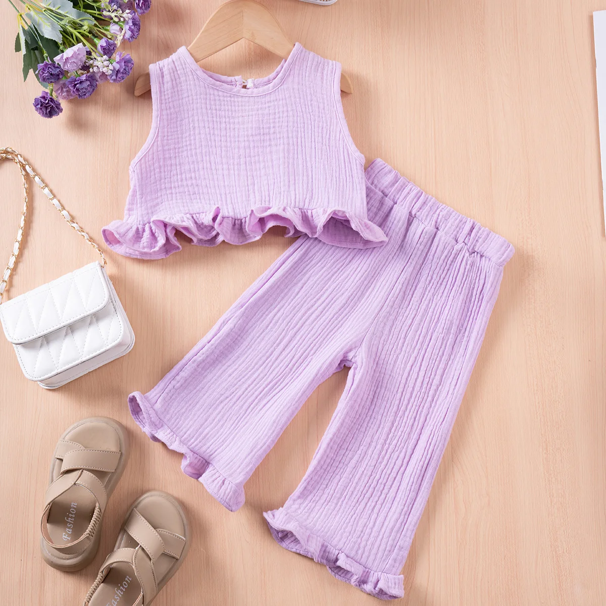 SomenieNew conjunto de verano para niña sin mangas y pantalón recto - imagen 2