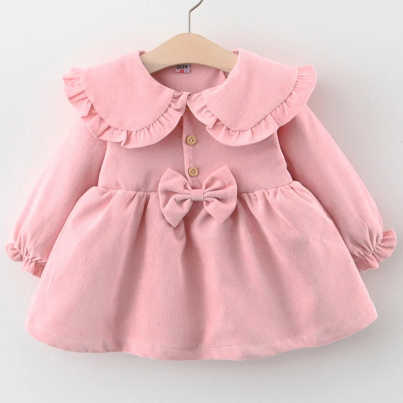 Vestido princesa rosa para niña - cuello de muñeca con lazo