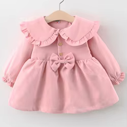 Vestido princesa rosa para niña - cuello de muñeca con lazo