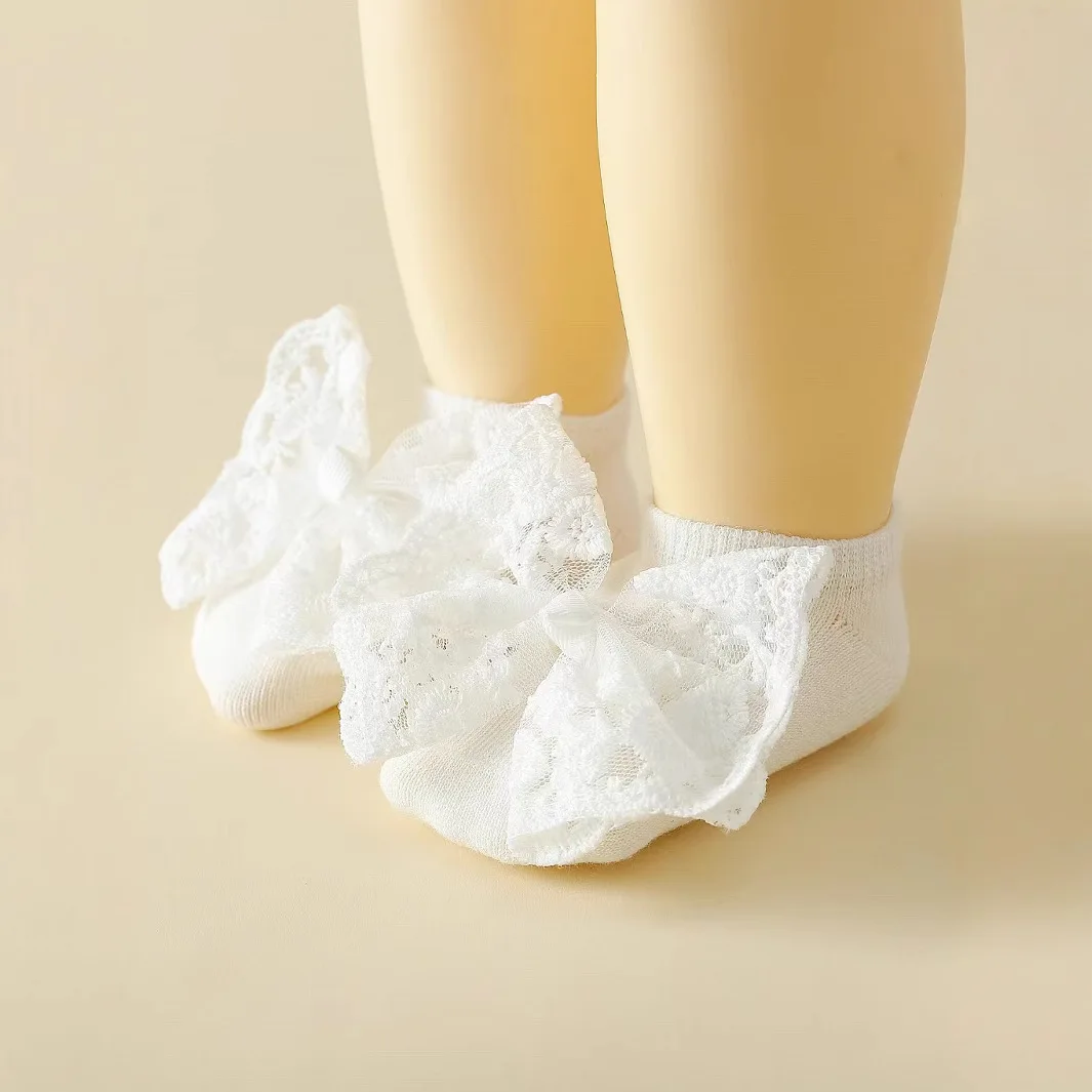 Calcetines antideslizantes de princesa con lazo encaje recién nacida - imagen 3