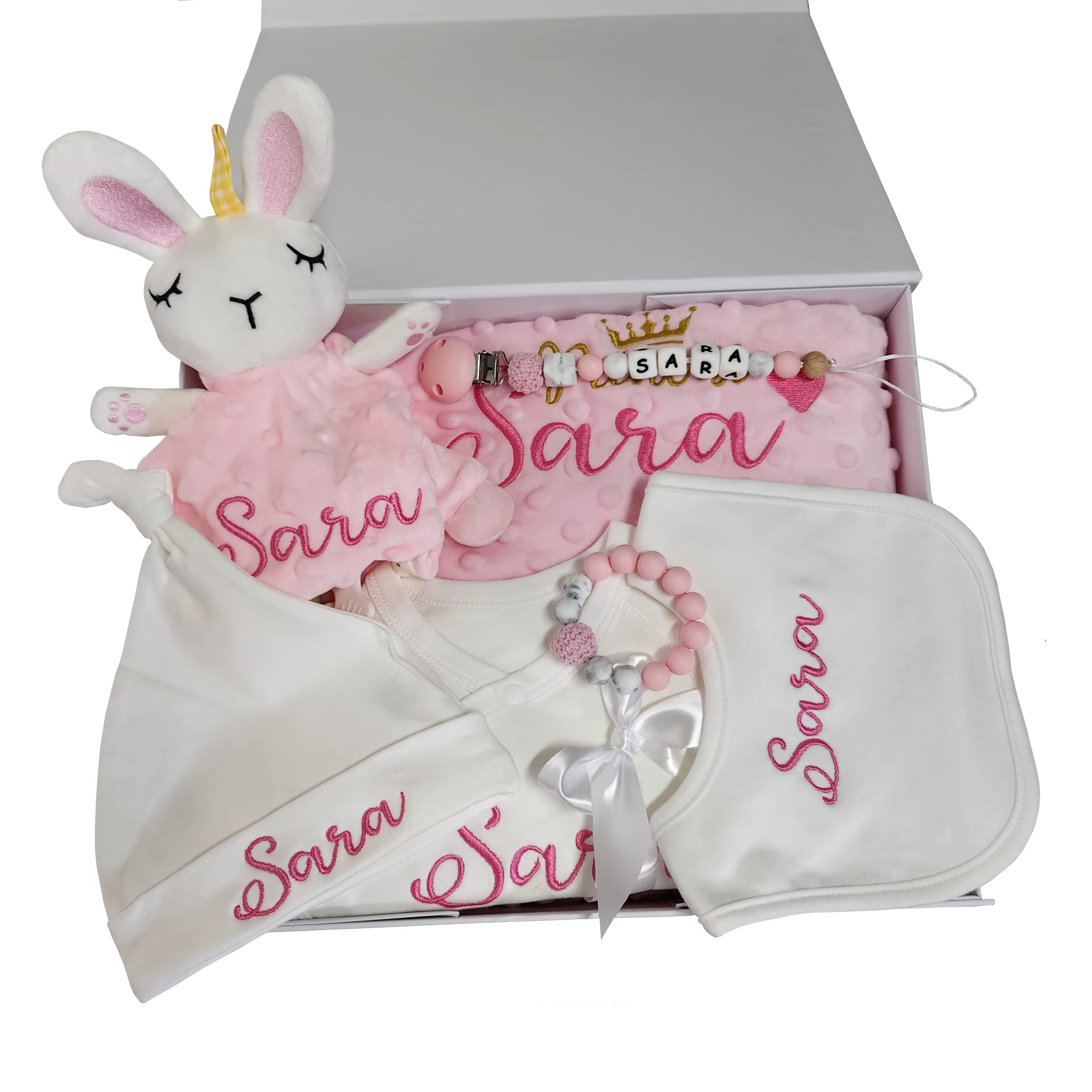 Set regalo bebé personalizado con manta, mono, babero y gorro - imagen 2